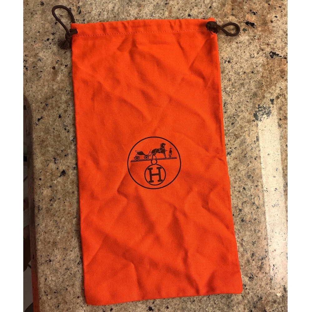 Hermes Dust Bag Unisex OS Orange‎ Excellent Herringbone Canvas Drawstring Pouch